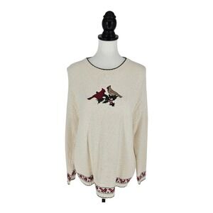 VTG Y2K Shenandoah Cotton Sweater Embroidered Cardinals GrandmaCore Womens M